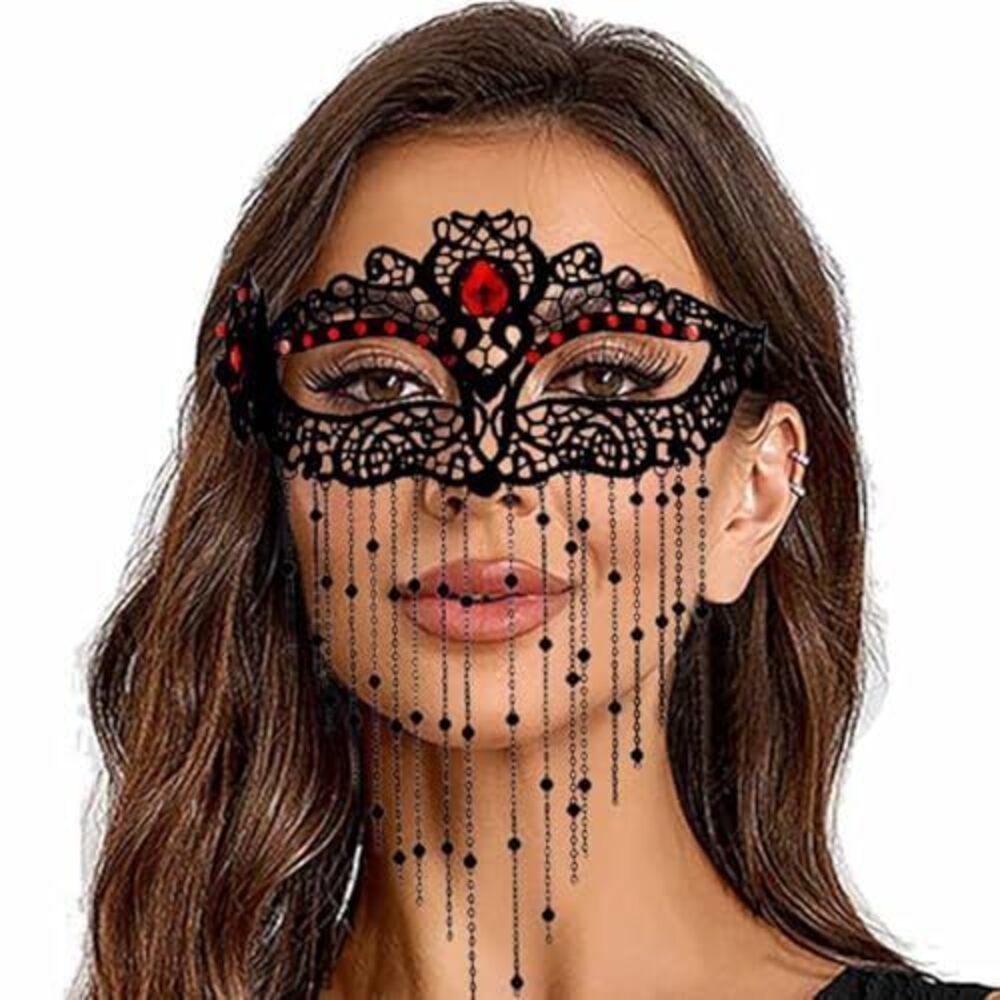 5763 Rhinestone Masquerade Mask Lace Eyemask Tassel Prom Mask Costume Party